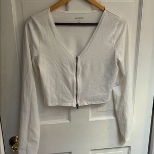 White Zip-Up Long Sleeve Top